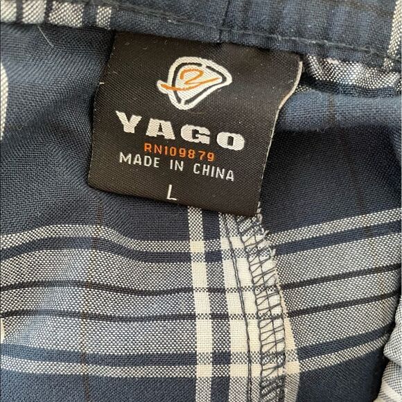 YAGO Men's Elastic Waist Drawstring Relaxed Fit Plaid Cargo Shorts size L - Picture 5 of 5